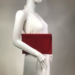 💄Royal Red Suede Clutch Bag w/ Gold Hardware